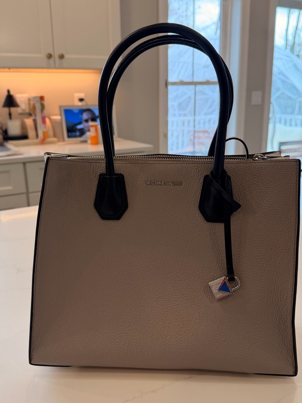 Michael Kors Taupe Leather Tote with Black Trim